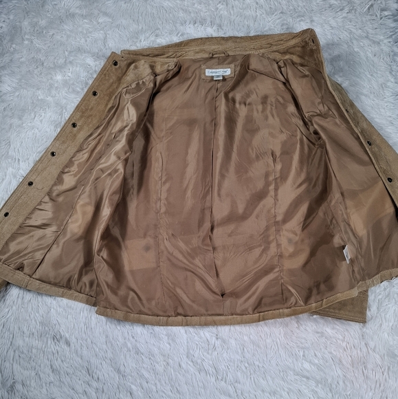 Coldwater Creek Women's Fawn Tan Suede Leather Jacket Snap-Front Lined Size XL - Picture 3 of 15